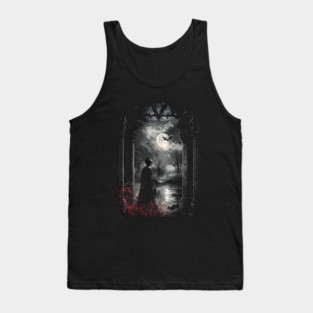 Skeleton Red Flames in Gothic Arch Dark Horror design Tank Top