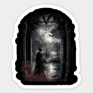 Skeleton Red Flames in Gothic Arch Dark Horror design Magnet