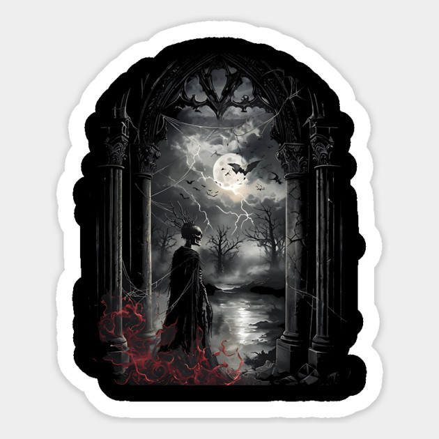 Skeleton Red Flames in Gothic Arch Dark Horror design Magnet by Luxinda