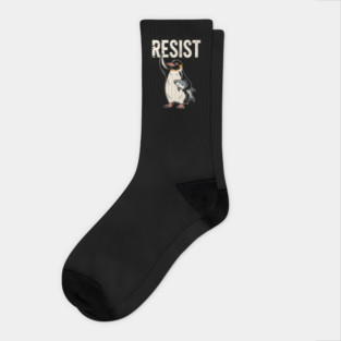 Resist Penguin Protest Graphic, Vintage Activism Design, Political Penguin Art, Animal Rights Protest Art Socks