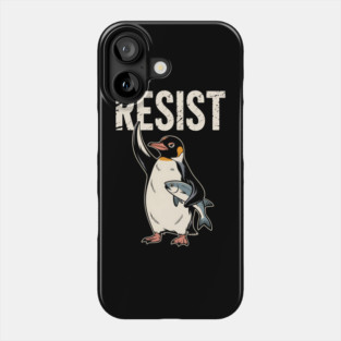 Resist Penguin Protest Graphic, Vintage Activism Design, Political Penguin Art, Animal Rights Protest Art Phone Case