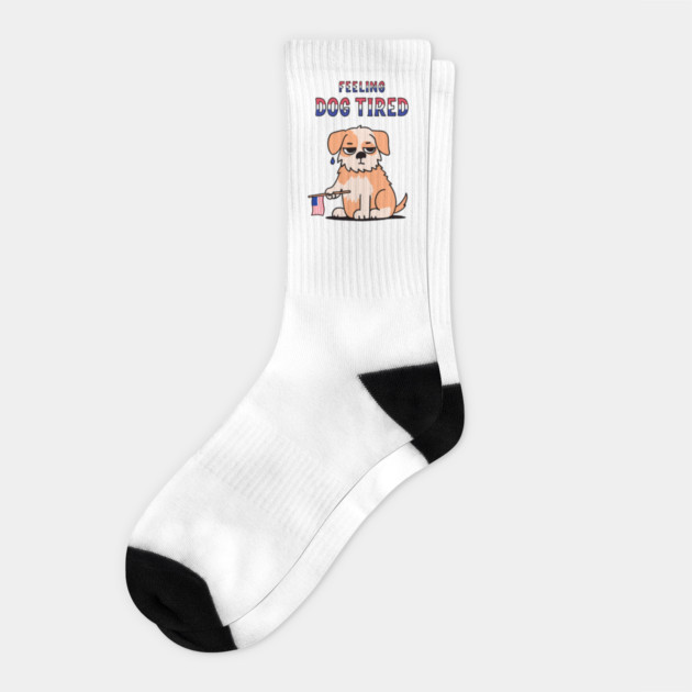 Feeling-Dog-Tired Socks by Creatifly Graphic Tees