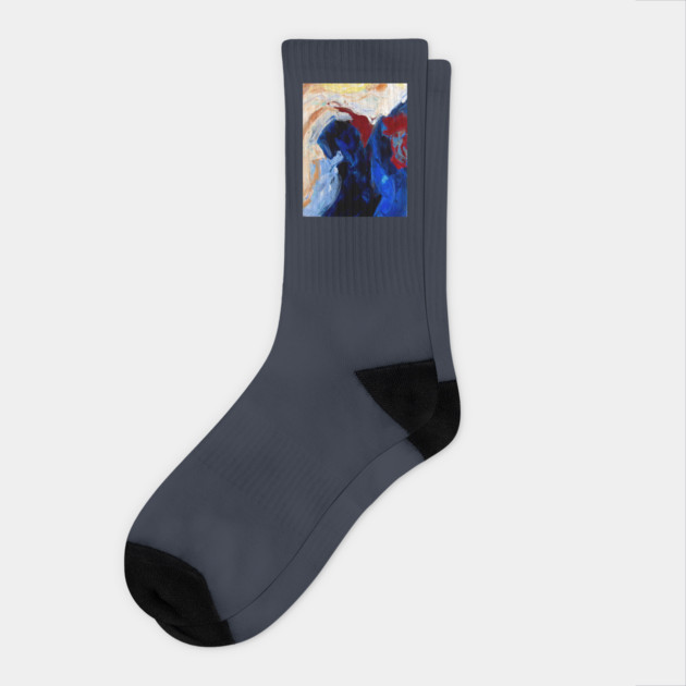Deep Currents – Bold Abstract Expression in Blue and Crimson Socks by DonWillisJrArt