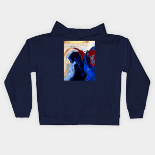 Deep Currents – Bold Abstract Expression in Blue and Crimson Kids Hoodie