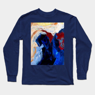 Deep Currents – Bold Abstract Expression in Blue and Crimson Long Sleeve T-Shirt