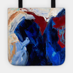 Deep Currents – Bold Abstract Expression in Blue and Crimson Tote