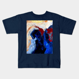 Deep Currents – Bold Abstract Expression in Blue and Crimson Kids T-Shirt