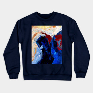 Deep Currents – Bold Abstract Expression in Blue and Crimson Crewneck Sweatshirt