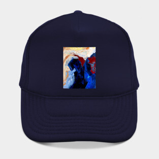 Deep Currents – Bold Abstract Expression in Blue and Crimson Hat