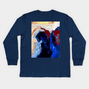 Deep Currents – Bold Abstract Expression in Blue and Crimson Kids Long Sleeve T-Shirt