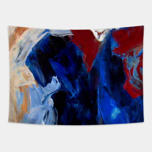 Deep Currents – Bold Abstract Expression in Blue and Crimson Tapestry