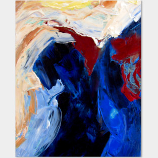Deep Currents – Bold Abstract Expression in Blue and Crimson Posters and Art