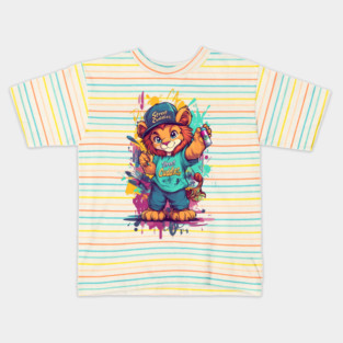 Street Cuddles Graffiti Lion - Cute Little Lion Art with Spray Paint Style Kids T-Shirt
