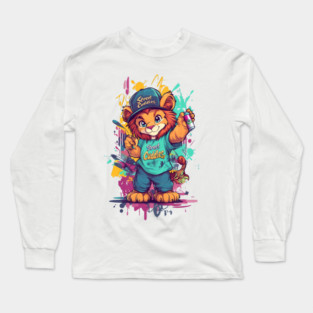 Street Cuddles Graffiti Lion - Cute Little Lion Art with Spray Paint Style Long Sleeve T-Shirt