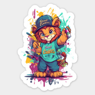 Street Cuddles Graffiti Lion - Cute Little Lion Art with Spray Paint Style Magnet