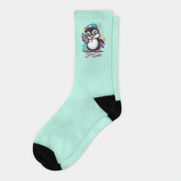 Street Cuddles Graffiti Penguin - Urban Art Style Cute Streetwear Animal Design Socks by WarFX Designs