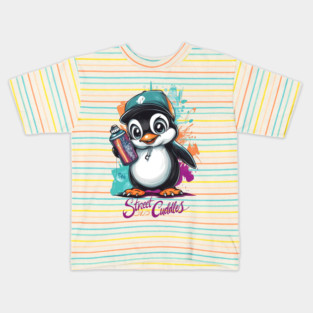 Street Cuddles Graffiti Penguin - Urban Art Style Cute Streetwear Animal Design Kids T-Shirt