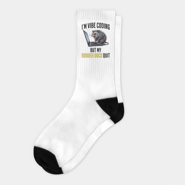 Vibe Coding Possum Screams "My Rubber Duck Quit" funny Socks by Luxinda