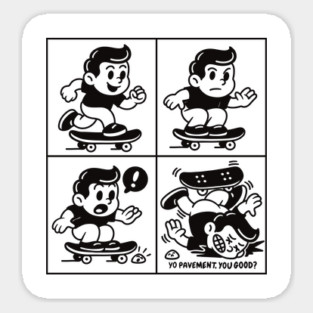 Skate Fail Comic Tee | Funny Retro Cartoon | Yo Pavement You Good? Sticker