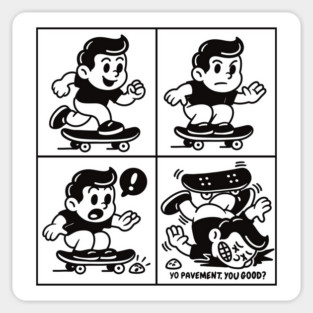 Skate Fail Comic Tee | Funny Retro Cartoon | Yo Pavement You Good? Magnet