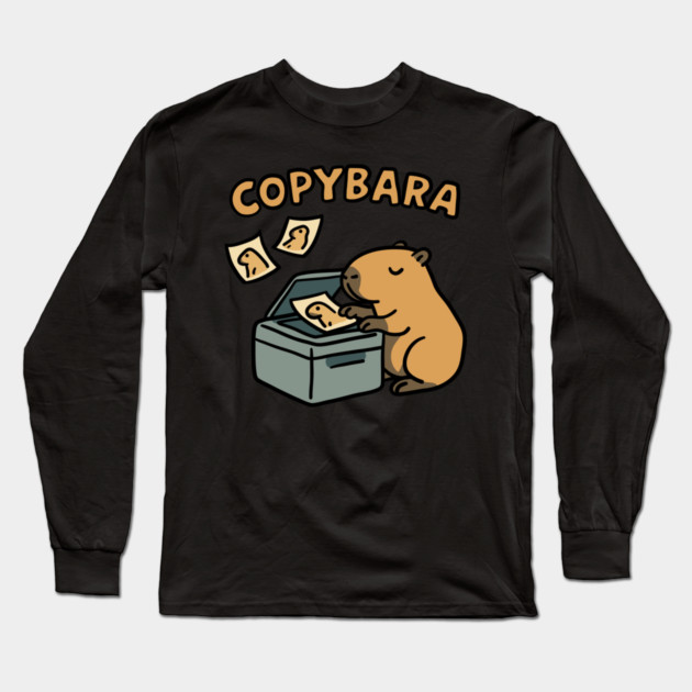 Copybara Capybara Funny Animal Pun Meme Long Sleeve T-Shirt by belownormal