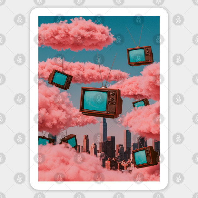Retro TVs Floating in the Sky Sticker by Megadorim