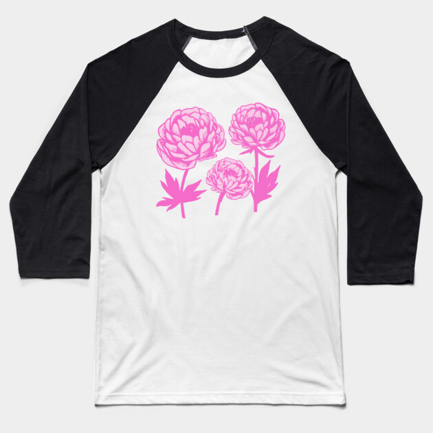 Pink Peony Floral Bloom Art Baseball T-Shirt by DonWillisJrArt