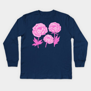 Pink Peony Floral Bloom Art Kids Long Sleeve T-Shirt