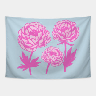 Pink Peony Floral Bloom Art Tapestry
