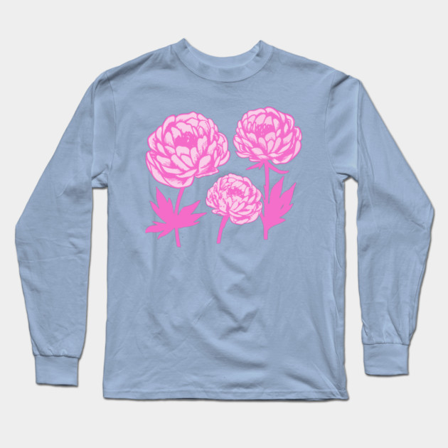 Pink Peony Floral Bloom Art Long Sleeve T-Shirt by DonWillisJrArt