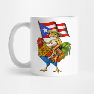 Puerto Rican Coqui Frog Riding Rooster Mug