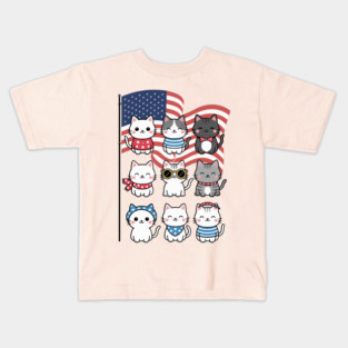 Cute Patriotic Cat – 4th of July Kawaii Kitten USA Flag Kids T-Shirt