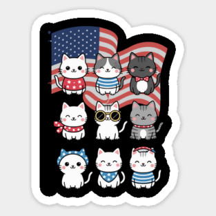 Cute Patriotic Cat – 4th of July Kawaii Kitten USA Flag Sticker