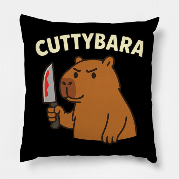 Capybara with Knife Cuttybara Dark Animal Pun Pillow by belownormal
