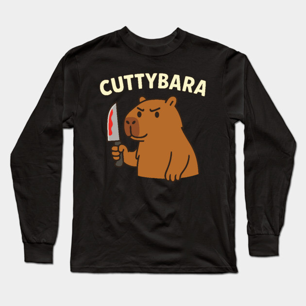 Capybara with Knife Cuttybara Dark Animal Pun Long Sleeve T-Shirt by belownormal