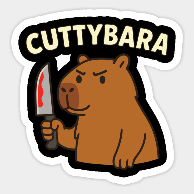 Capybara with Knife Cuttybara Dark Animal Pun Magnet by belownormal