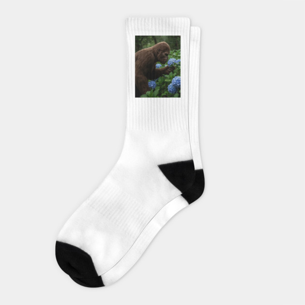 Bigfoot & Blue Hydrangea With Leaves Socks by Megadorim