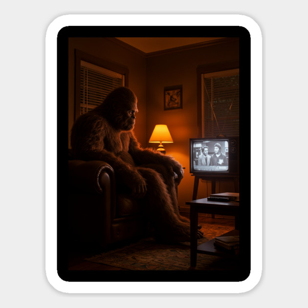 Bigfoot watching TV in his room Magnet by Megadorim