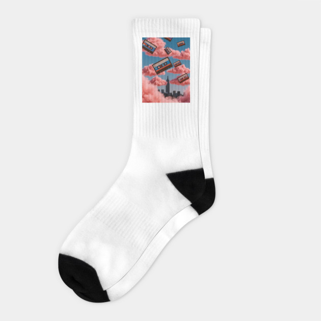 Retro Cassettes Floating in the Sky Socks by Megadorim