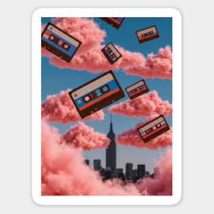 Retro Cassettes Floating in the Sky Magnet