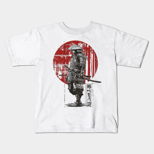 Lone Samurai Warrior in Red Circle Kids T-Shirt by TuncGK