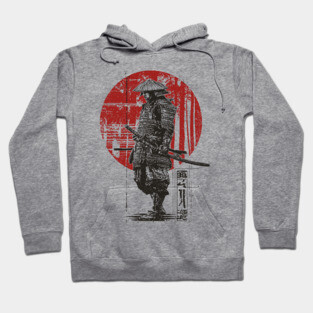 Lone Samurai Warrior in Red Circle Hoodie