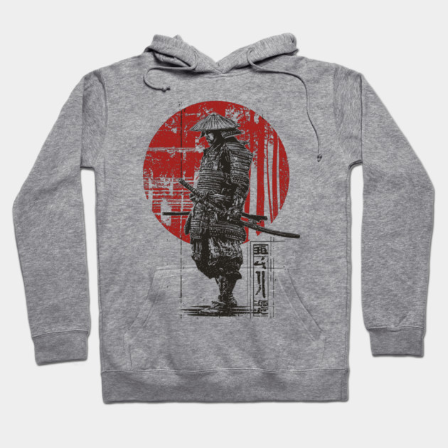 Lone Samurai Warrior in Red Circle Hoodie by TuncGK