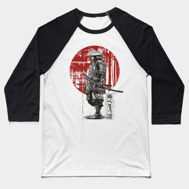 Lone Samurai Warrior in Red Circle Baseball T-Shirt by TuncGK