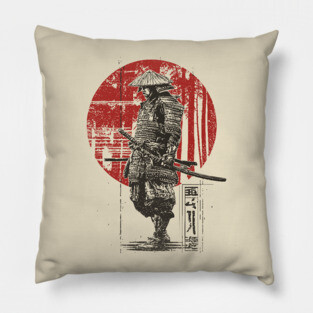 Lone Samurai Warrior in Red Circle Pillow
