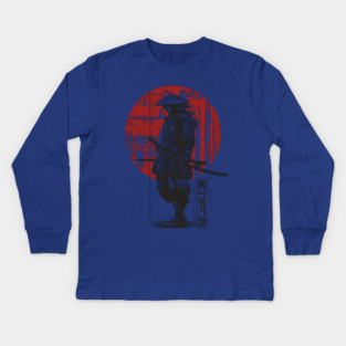 Lone Samurai Warrior in Red Circle Kids Long Sleeve T-Shirt