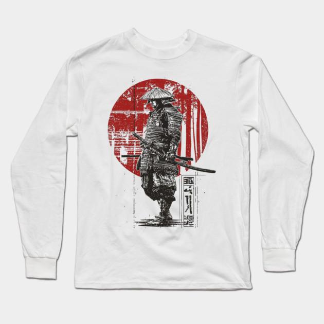 Lone Samurai Warrior in Red Circle Long Sleeve T-Shirt by TuncGK