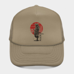 Lone Samurai Warrior in Red Circle Hat