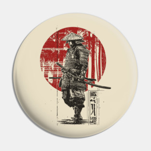 Lone Samurai Warrior in Red Circle Pin