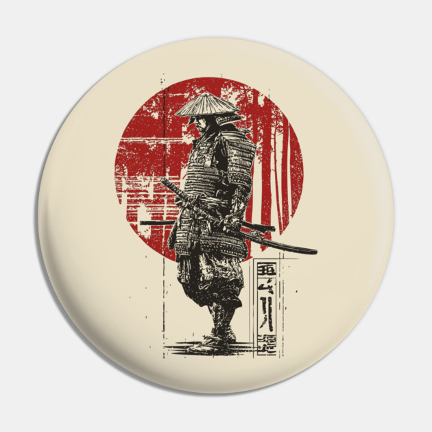 Lone Samurai Warrior in Red Circle Pin by TuncGK